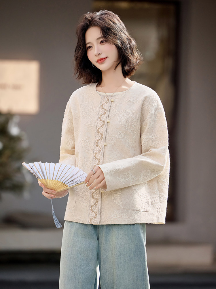 刺绣棉麻短外套女2025春秋季新款宽松休闲新中式时尚风衣重工,女装短外套,梦懿尔