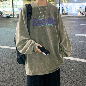 直播品质 重磅纯棉 美式蜡染水洗做旧潮牌宽松长袖t恤 CT378特P38图片