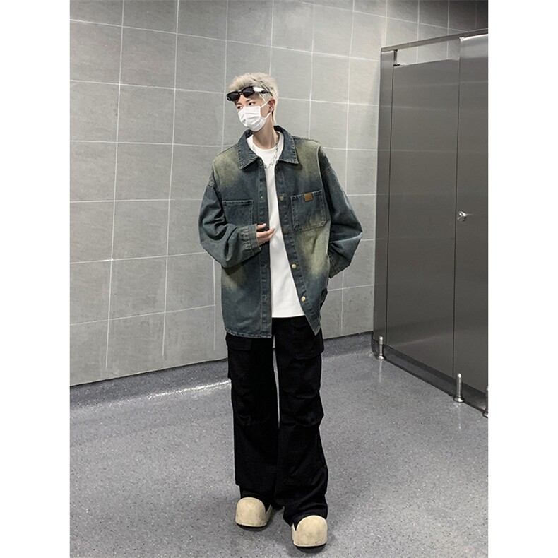 美式复古水洗长袖牛仔衬衫男宽松百搭工装外套衬衣潮J3353-P62,男装衬衫,星座1001-1