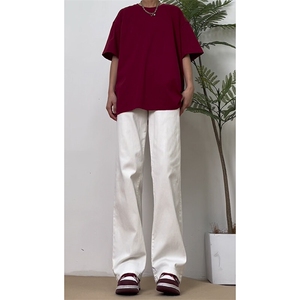 春季弹力牛仔裤 男美式高街vibe裤子水洗潮牌直筒白色长裤图片