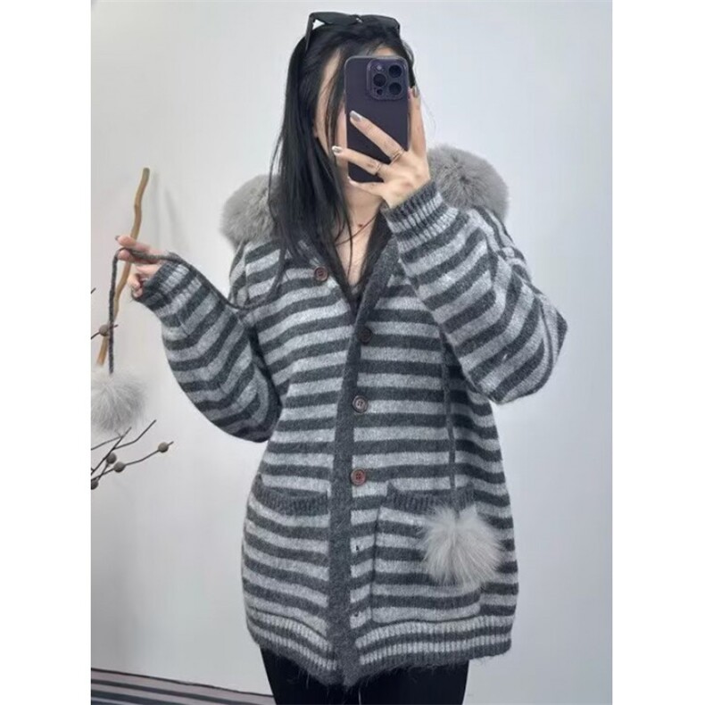 秋季开衫针织毛衣美拉德双色撞色设计经典条纹仿貂毛外套MH20,男装针织衫/毛衣,星座1116A（原606A-3）