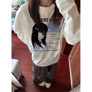 网图现货复古美式圆领长袖T恤打底衫CT815-P29图片