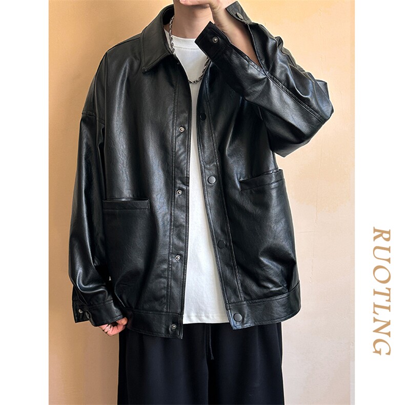 现货-春装皮衣外套男PU机车服皮夹克上衣2025新款A560p95加绒105,男装夹克,电商A351