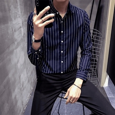 长袖衬衫男竖条纹修身衬衣春秋季韩版潮流商务休闲男装上衣服寸衫，男装衬衫，星座506A
