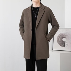 毛呢大衣男秋冬中长款韩版西装领风衣宽松帅气男士呢子外套FW12，男装风衣，星座1116A-2（原606A-1）
