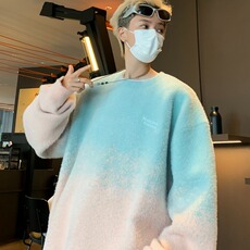 秋季渐变套头毛衣女慵懒风设计感小众水貂毛宽松针织上衣，男装针织衫/毛衣，星座716-3