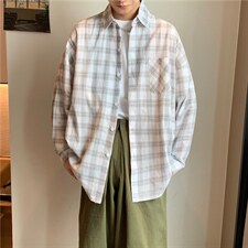 格子衬衫秋季新款潮ins宽松慵懒清新韩版休闲帅气上衣W1290-P33，男装衬衫，星座512-4