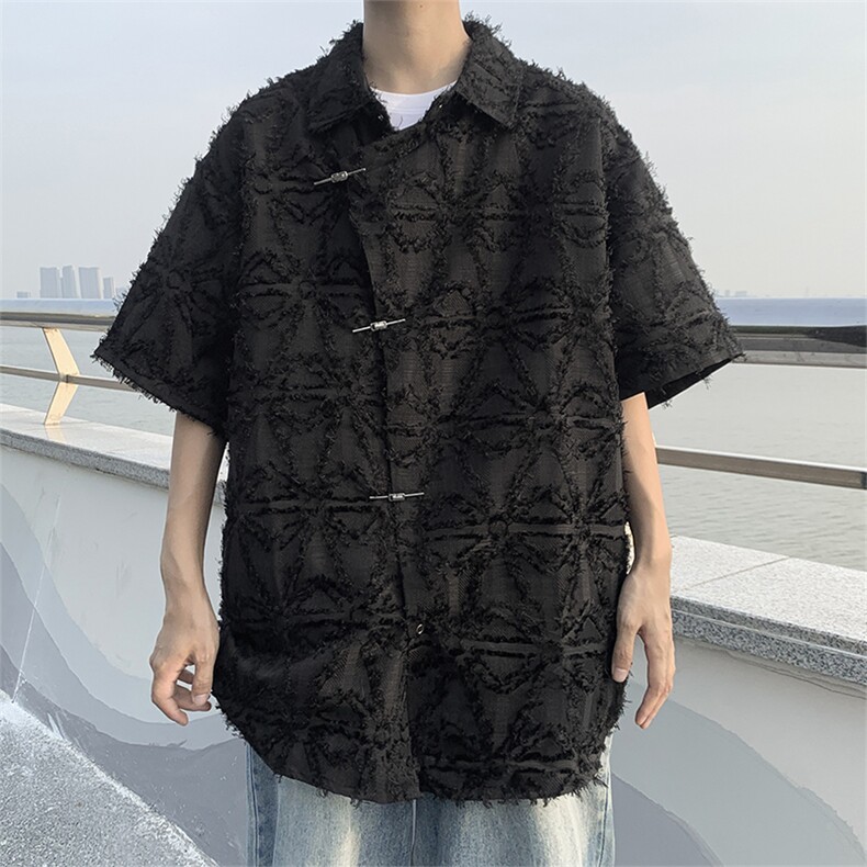 夏装潮牌流苏短袖衬衫男女街头痞帅宽松半袖衬衣潮CS01277-P55,男装衬衫,星座308B-1