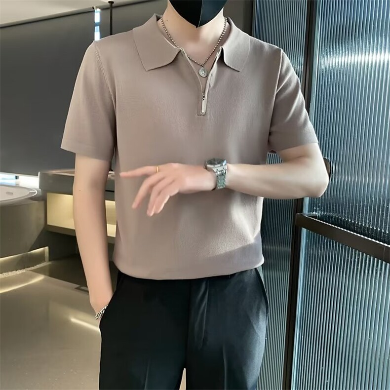 男纯色短袖时尚2023POLO衫百搭半拉链气质夏季新款标准潮S317,男装T恤,星座1116A-2（原606A-1）