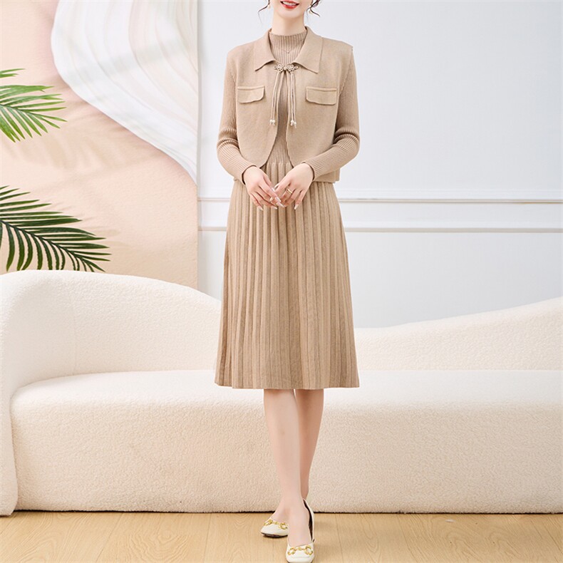 高级感时尚毛衣套装裙女2025秋装新款小香风两件套法式针织连衣裙,女装套装/套裙,天丽