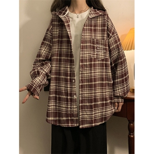 春秋季连帽衬衫新款宽松休闲男女同款衬衣XZ102B-1-CS2591P45图片