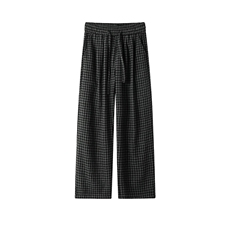 美式复古毛呢格子裤男款春秋季潮流cleanfit慵懒风宽松直筒休闲裤，男装休闲裤，电商A001-1