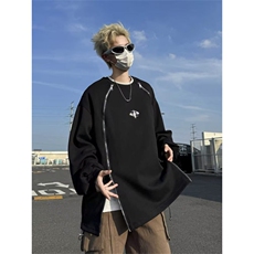 垫肩解构金属拉链卫衣男女款秋季外套长袖t恤，男装T恤，星座716-4