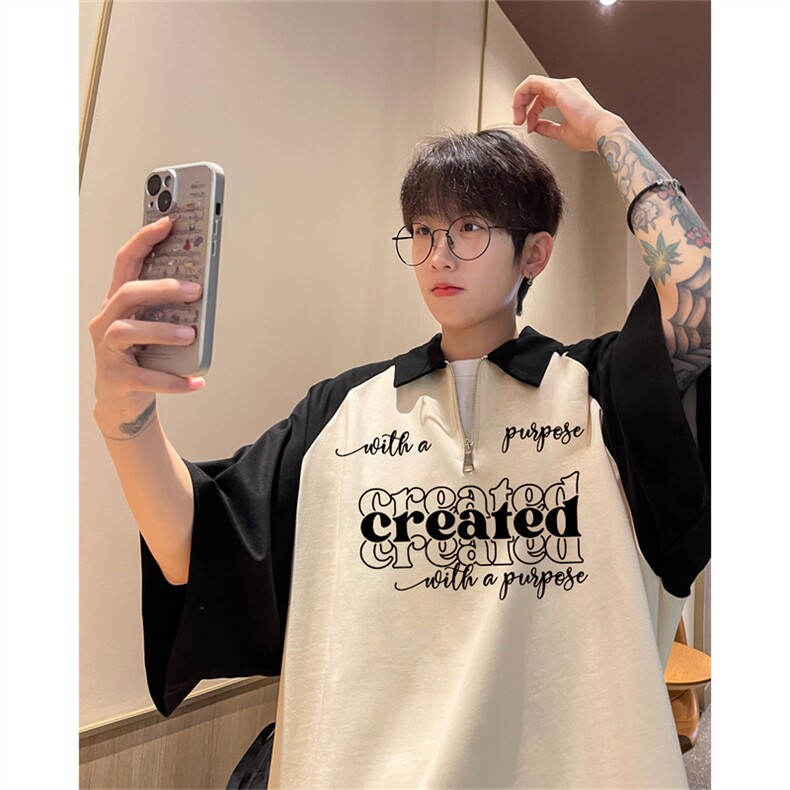 港风重磅全棉撞色插肩袖polo衫短袖男T恤GP2336-p45控78,男装Polo衫,电商B370