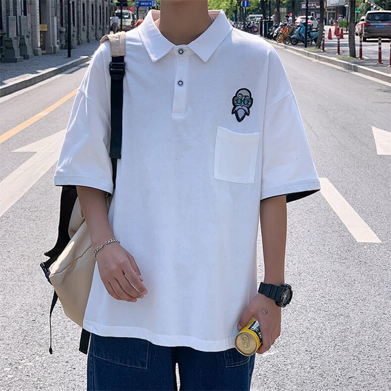 高点击夏季夏装龙珠印花港风短袖翻领T恤男五分袖Polo衫T14P33,男装T恤,电商A113-2