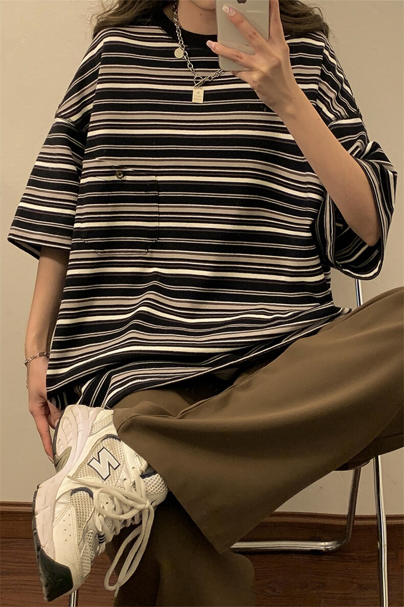 1中性大码M-5XL条纹短袖T恤立体口袋设计短袖T恤男DT8768P40控59,男装T恤,星座226-2
