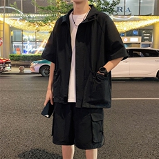 工装套装XZ5513-TP65控价98潮牌夏季工装短袖衬衫套装帅气搭配，男装衬衫，电商A102-1