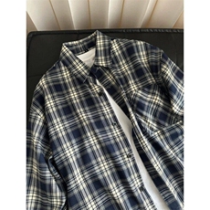 现货复古工装格子衬衫男春秋新款宽松休闲长袖衬衣外套LM1255-P35，男装衬衫，星座1008