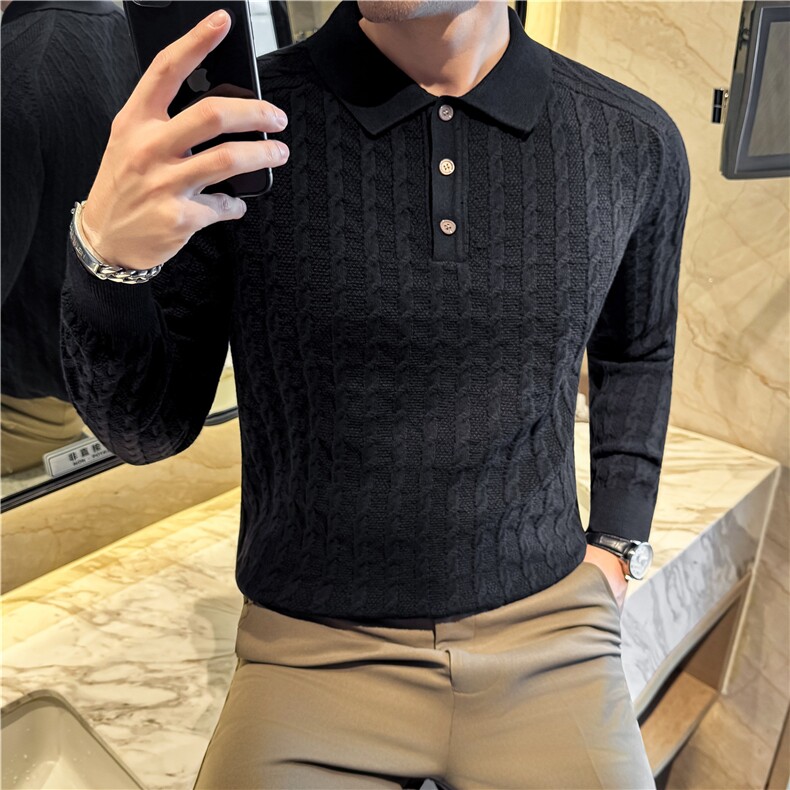 老钱风polo衫翻领麻花条针织衫男亲肤绵羊毛高品质毛衣M8526-P83,男装针织衫/毛衣,电商A213