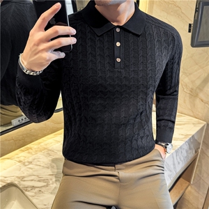 老钱风polo衫翻领麻花条针织衫男亲肤绵羊毛高品质毛衣M8526-P83图片