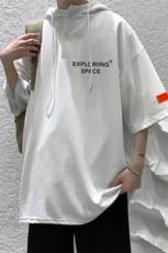 LD54244-P45连帽短袖t恤男大码胖子带帽五分袖中袖，男装T恤，电商A040