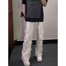 美式vibe风高街ins设计感流苏毛边牛仔裤男宽松直筒裤WL81800-P55，男装牛仔裤，星座1008