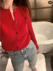 纯色Polo领针织衫女秋冬新款保暖毛衣修身显瘦长袖开衫上衣，女装针织衫/毛衣，半城羊绒