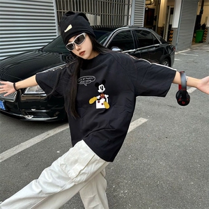 抖音得物高品质二开240克宽松纯棉美式潮牌三条杠织带短袖T恤图片