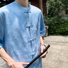 新款风2025新中式提花新款盘扣上衣衬衫T2802-P65-控88，男装衬衫，电商A021