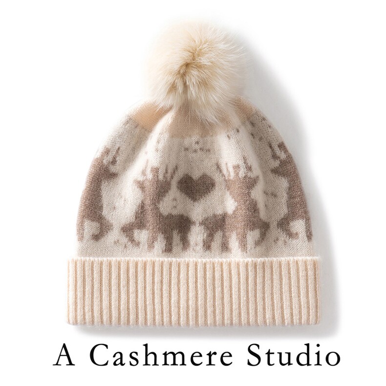 2025新款时尚百搭通勤逛街休闲小鹿加球保暖帽，帽子，蒙娇羊绒