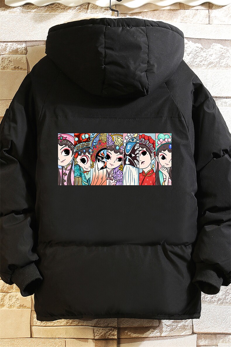 京剧脸谱风加厚加绒连帽衣服面包服男砖墙MY16250-P100,男装棉衣,电商A040A