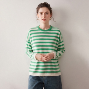 秋冬新款条纹针织套头圆领上衣时尚百搭图片