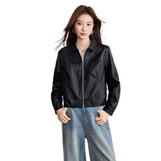 现货BAO款海宁皮衣外套女款2026新款短款春秋高级感小个子皮夹克，女装皮衣，美拉德工厂直营店