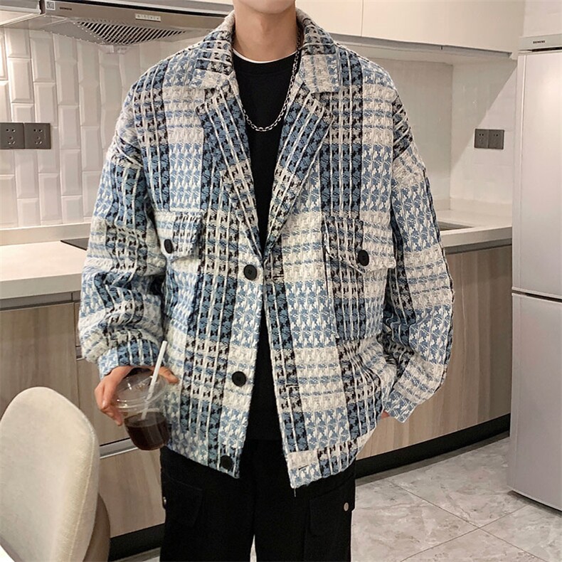 冬装粗纺小香风毛呢外套大口袋潮牌西装上衣夹克835P108,男装夹克,电商A458A