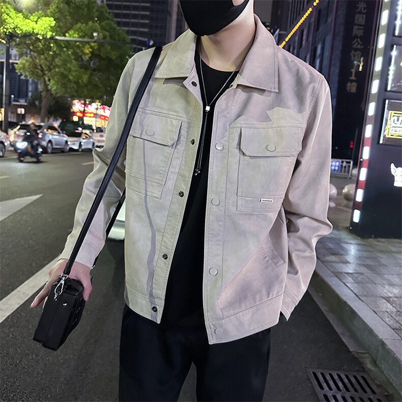 春秋季新款翻领纯色夹克皮衣外套P805-P128,男装夹克,电商A368