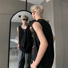 主推冰感慵懒风坑条坎肩纯色情侣背心无袖T恤汉衫男女H963特P23，男装T恤，电商A341