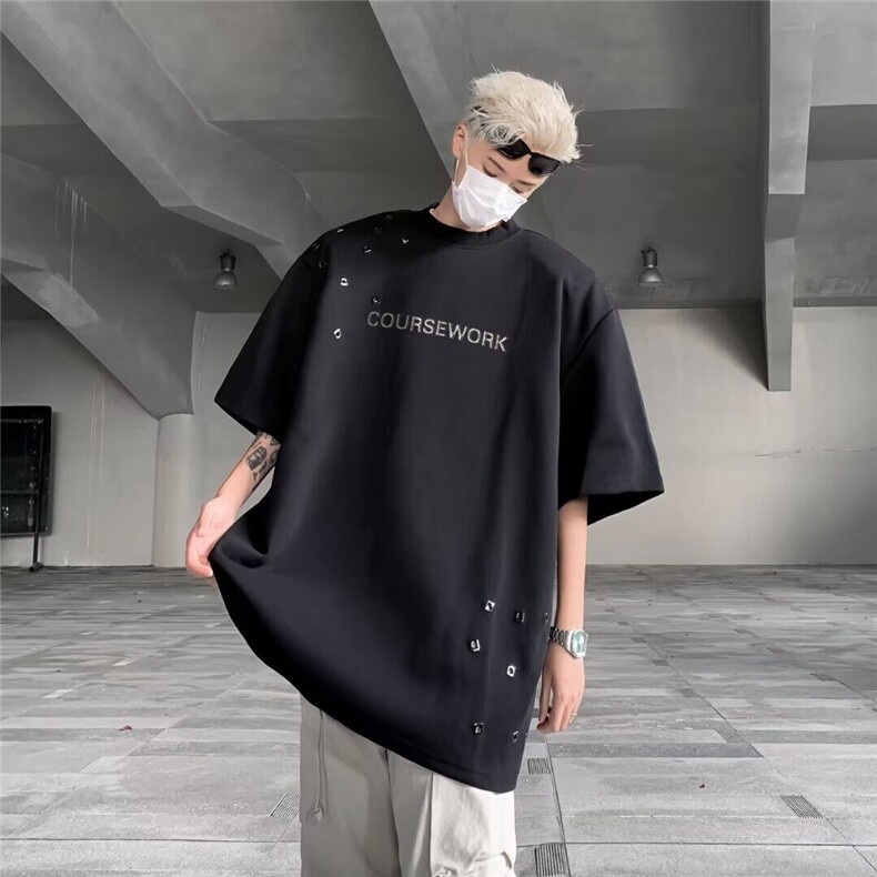 夏季新款重磅痞帅潮牌设计感小众宽松半袖T恤-T09,男装T恤,星座1002-2