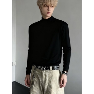 秋冬季半高领打底衫男宽松上衣纯色保暖秋衣内搭长袖t恤 TW68图片
