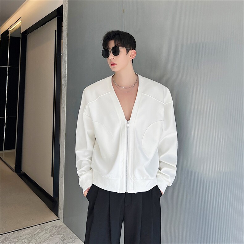 韩版卫衣外套男无领设计小众oversize宽松禁欲上衣男P115图片