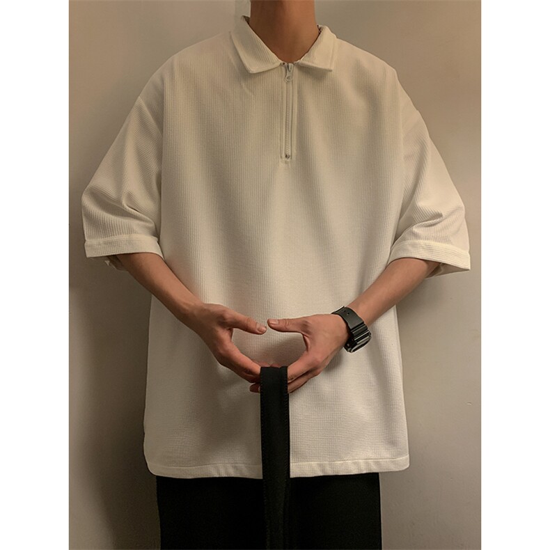 T6075/P25夏季华夫格polo衫T恤男大码宽松纯色简约上衣男装潮,男装Polo衫,电商A141