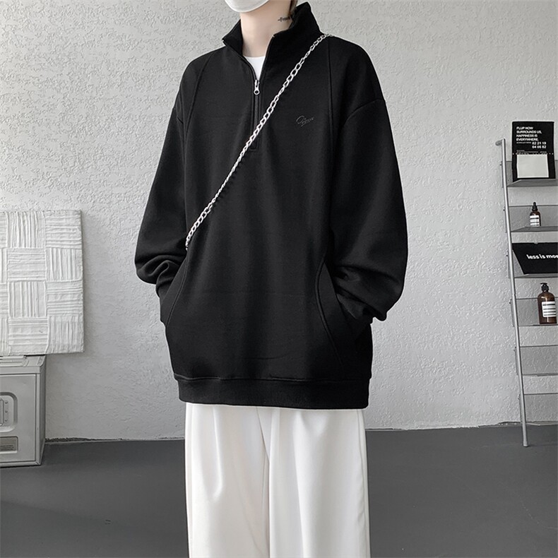 8XL-M重磅软糯美式半拉链立领卫衣男秋宽松大码复古POLO衫WY32P58,男装Polo衫,电商D206-1