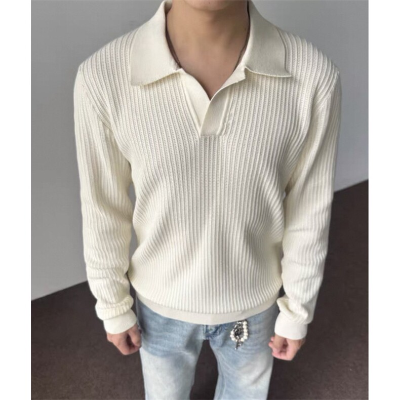 高级感老钱风新贵海鸥领坑条纹复古针织长袖毛衣PL136/P55,男装针织衫/毛衣,电商A243