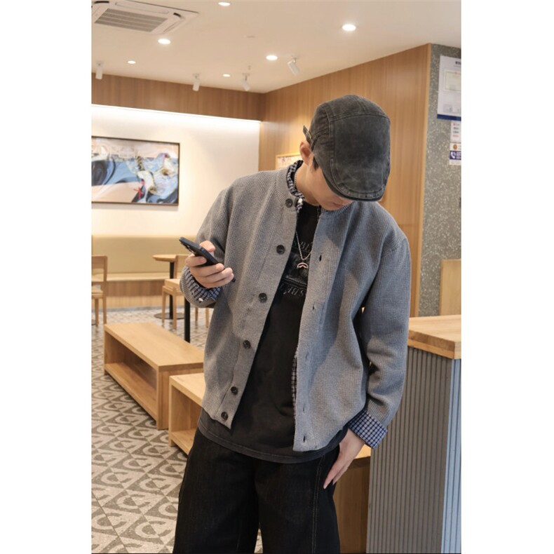 现货假两件针织衫开衫衬衫领拼接毛衣外套W6180-特P75,男装针织衫/毛衣,星座1212