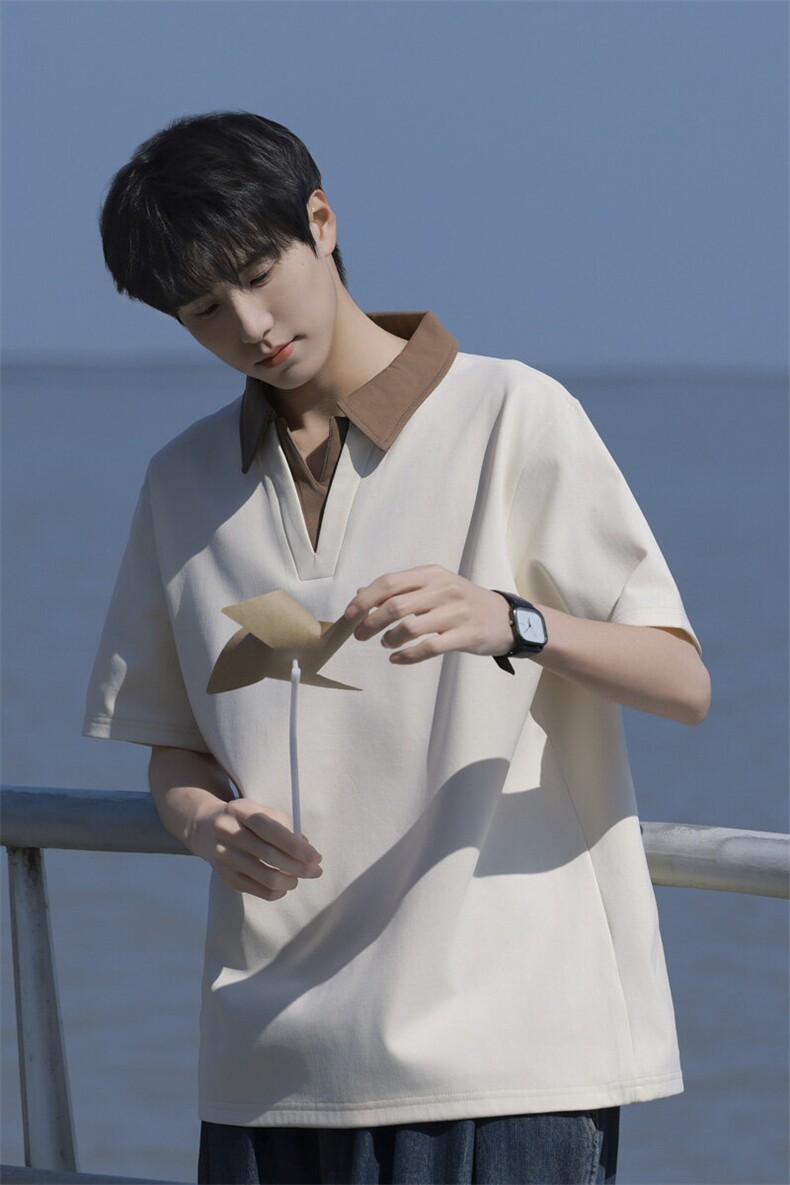 夏季大码公版拼色翻领POLO衫男休闲,男装Polo衫,星座1107-1