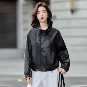 【秋季女装新款】大量现货立领时尚休闲短款皮衣外套图片