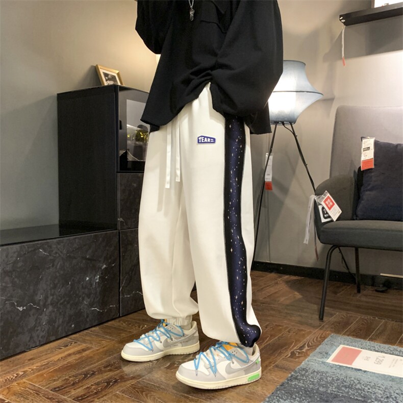 2024春新款数据款侧边撞色印花宽松束脚休闲运动裤KZ08-P50控69,男装休闲裤,星座914-3