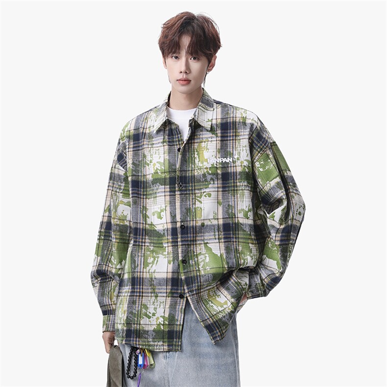 衬衫男春季新款港风宽松大码扎染长袖衬衣CS3098-特P30，男装衬衫，星座214-3