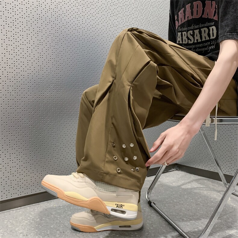 设计感高街潮牌休闲裤排扣微喇叭伐木裤X1213-KK139-P58,男装休闲裤,星座1213