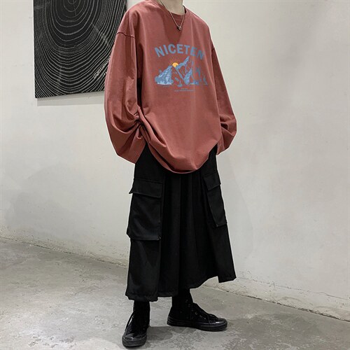 时尚印花打底衫情侣2023新款圆领T恤长袖上衣宽松男NQY594TP20,男装T恤,电商A102-1
