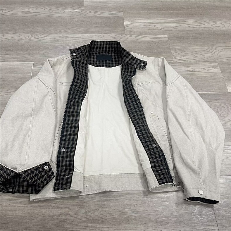 YJ064-P80美式灰白色哈灵顿夹克冬季cleanfit立领牛仔外套,男装工装外套,电商B323A